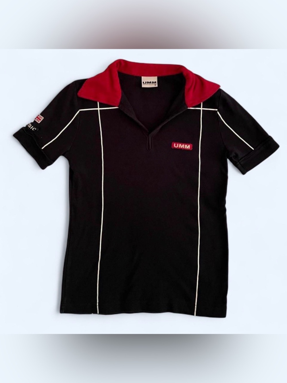 Rare Vintage Y2K UMM Underground Music Movement Racing Stripe Polo Shirt Medium